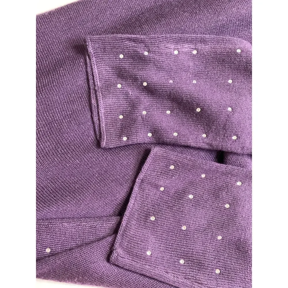 INC International Concepts Boat Neck Rhinestone Wool Blend Sweater Size L Purple